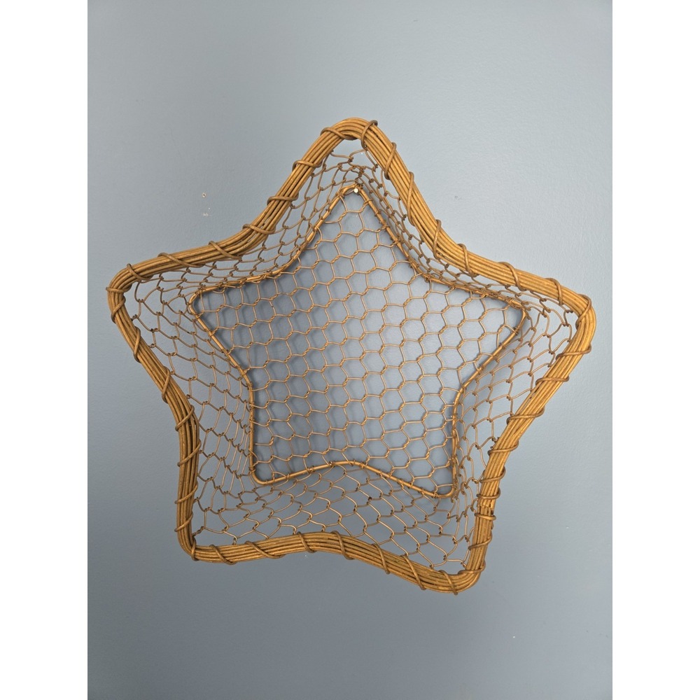Vintage 90s Celestial Gold Wire Star Basket Whimsigoth Decor Towel Display